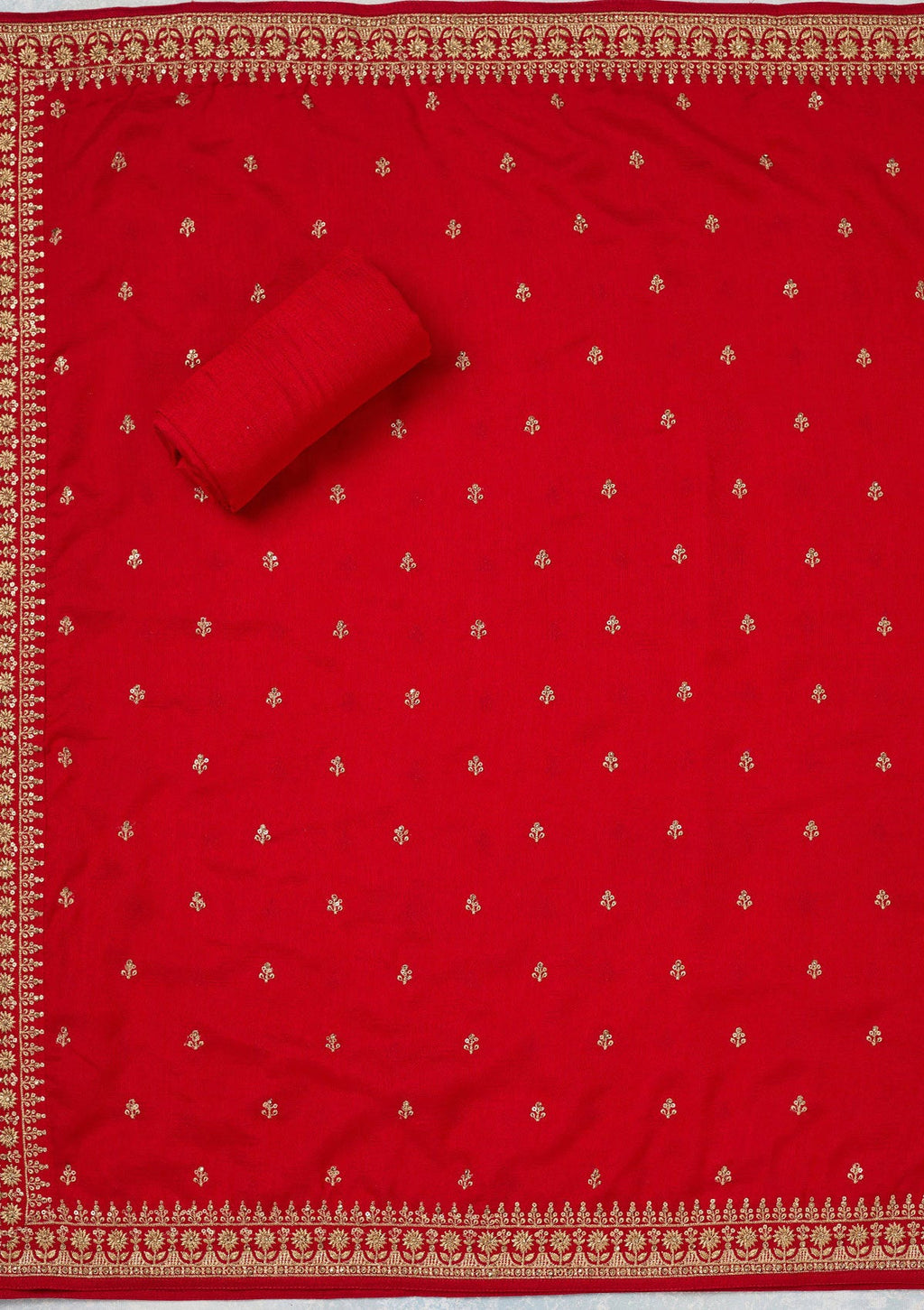 Red Zariwork (Gold) Soft Raw Silk Unstitched Salwar Suit