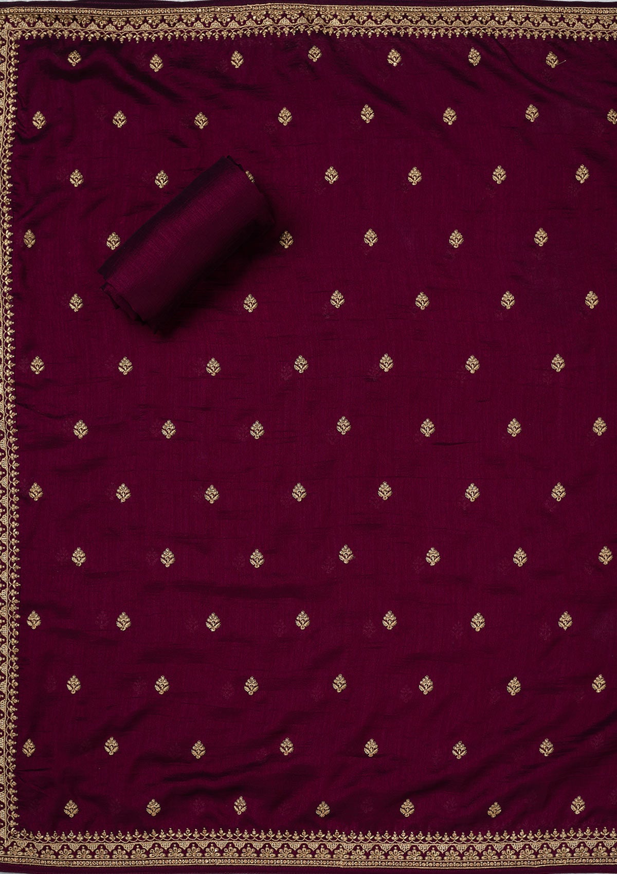 Wine Zariwork (Gold) Soft Raw Silk Unstitched Salwar Suit