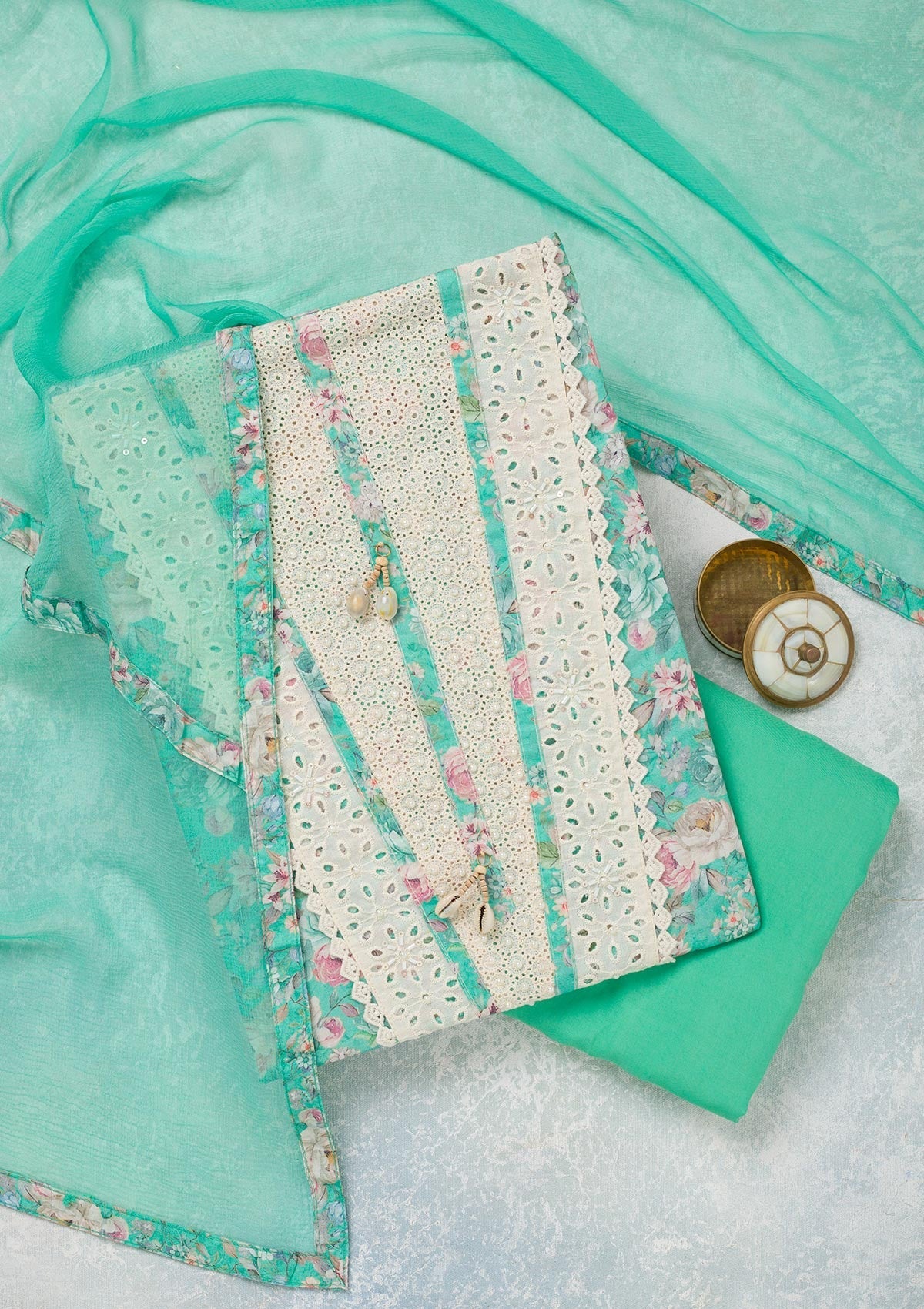 Sky Blue Threadwork Cotton Unstitched Salwar Suit