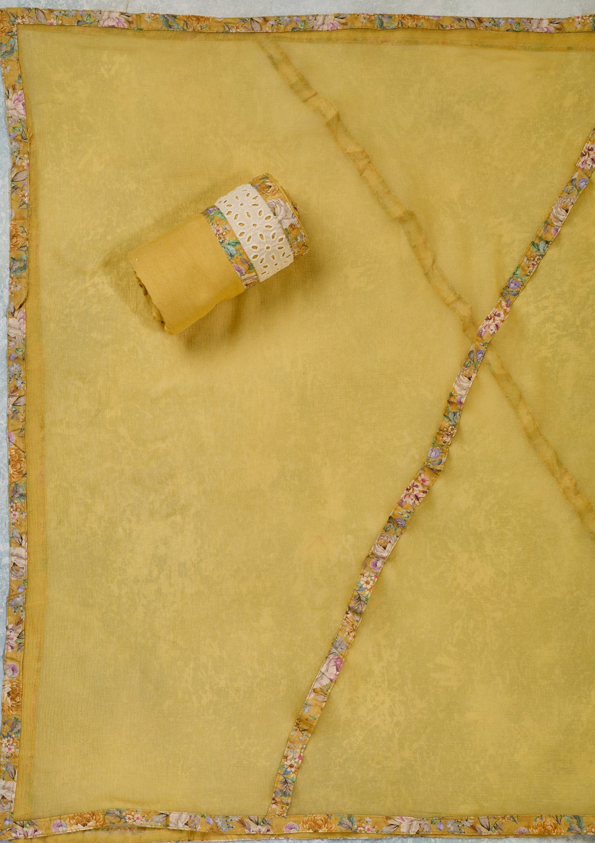 Yellow Threadwork Cotton Unstitched Salwar Suit