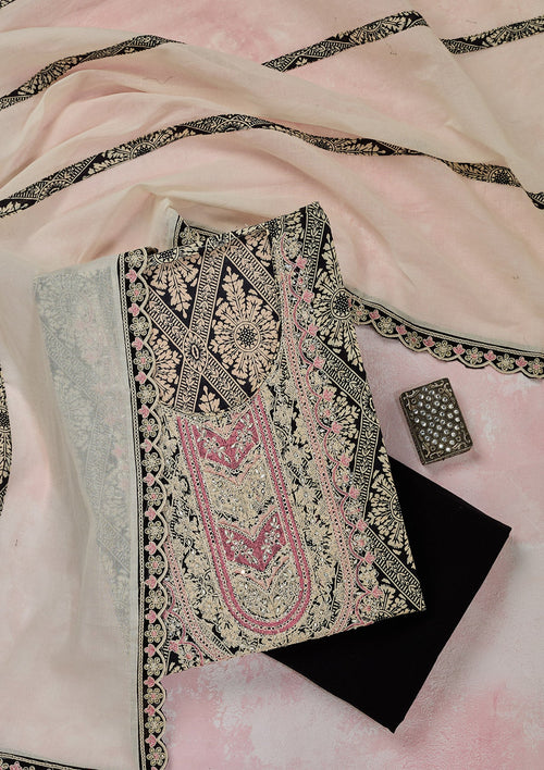 Cream Threadwork Cotton Unstitched Salwar Suit