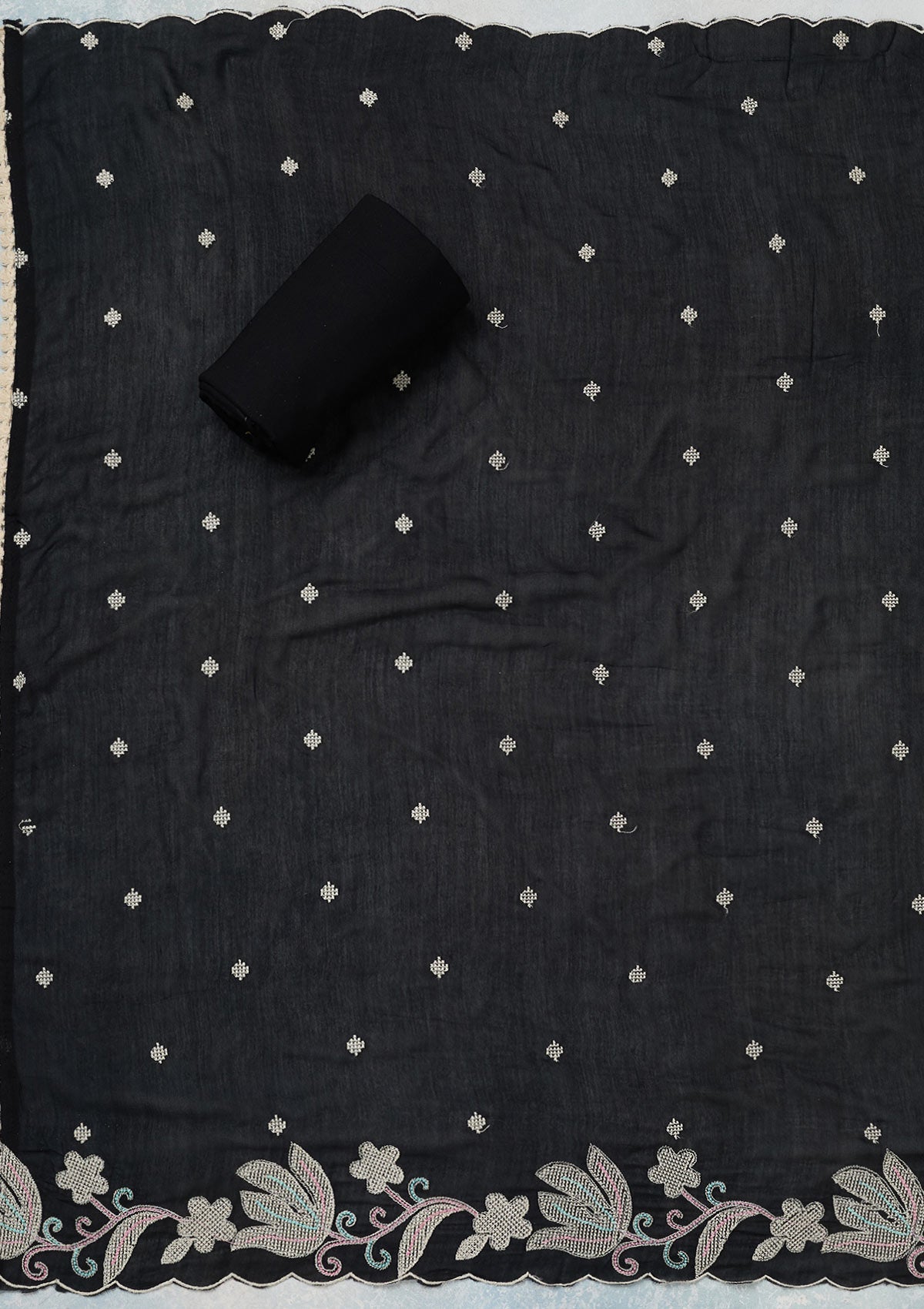 Black Threadwork Cotton Unstitched Salwar Suit