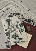 Off White Threadwork Cotton Unstitched Salwar Suit