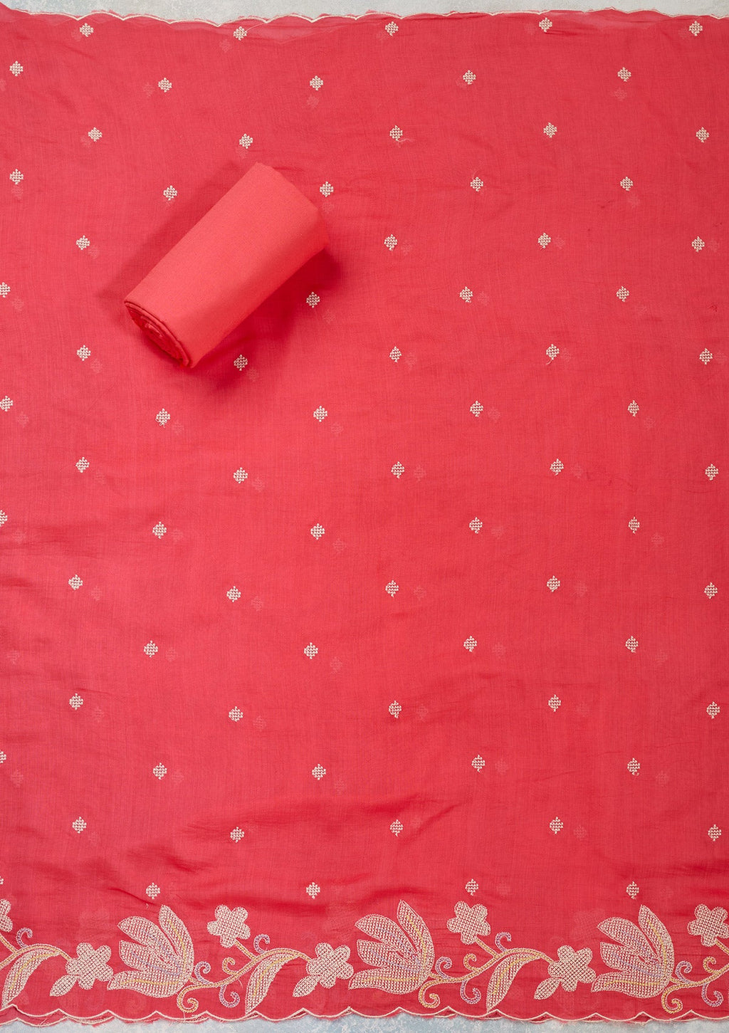 Pink Threadwork Cotton Unstitched Salwar Suit