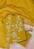 Yellow Threadwork Cotton Unstitched Salwar Suit