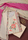 Cream Threadwork Cotton Unstitched Salwar Suit