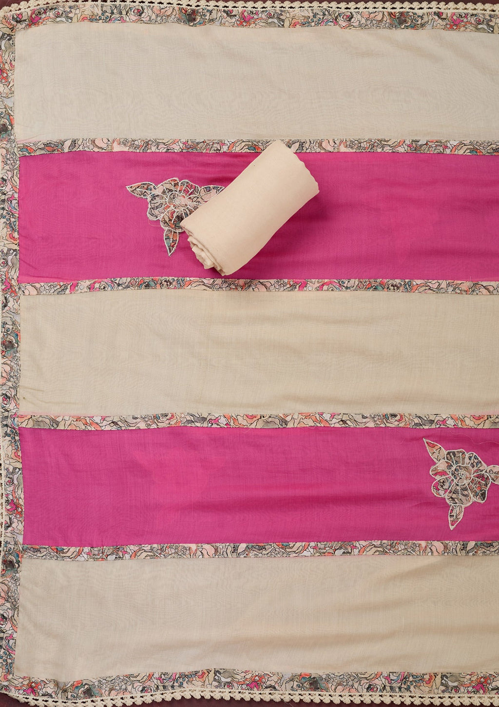 Cream Threadwork Cotton Unstitched Salwar Suit