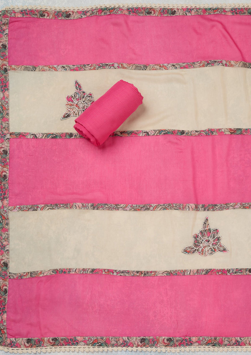 Pink Threadwork Cotton Unstitched Salwar Suit