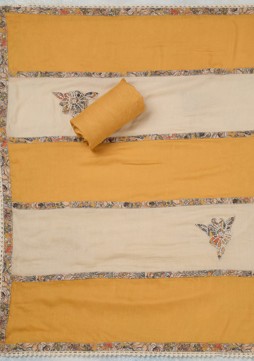 Yellow Threadwork Cotton Unstitched Salwar Suit