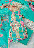Turquoise Blue Threadwork Cotton Unstitched Salwar Suit