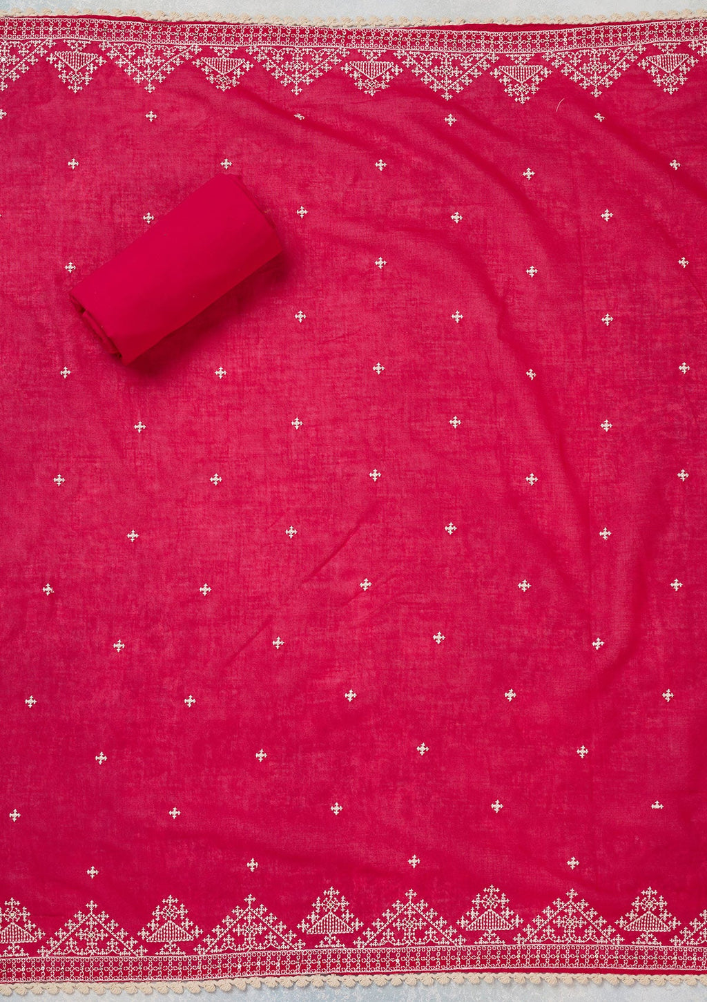Rani Pink Threadwork Semi Crepe Unstitched Salwar Suit