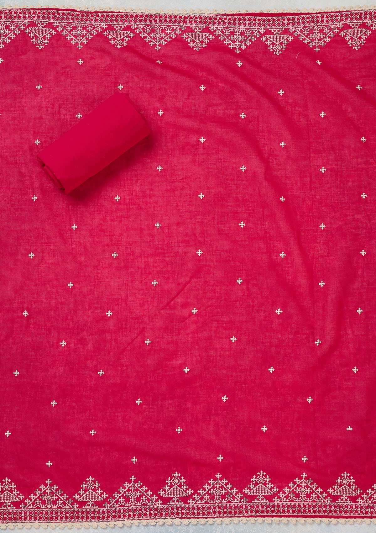 Rani Pink Threadwork Semi Crepe Unstitched Salwar Suit