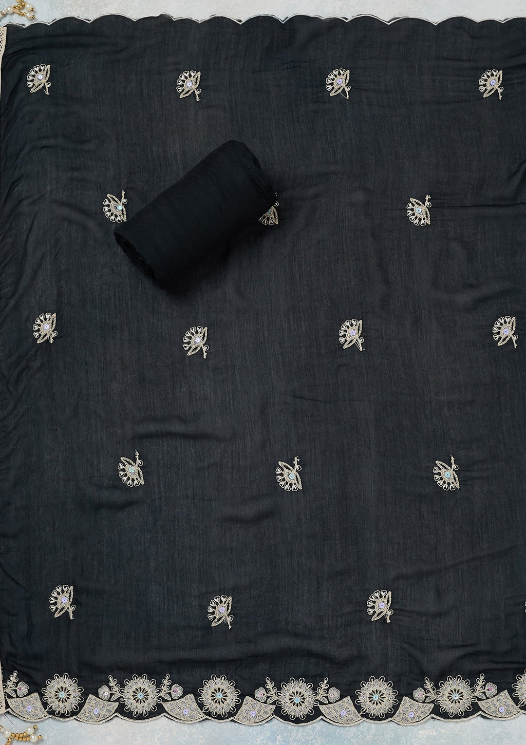 Black Threadwork Cotton Unstitched Salwar Suit