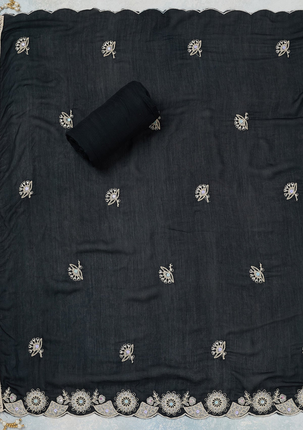 Black Threadwork Cotton Unstitched Salwar Suit