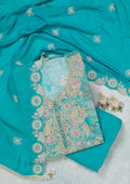 Sky Blue Threadwork Cotton Unstitched Salwar Suit