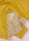 Yellow Threadwork Cotton Unstitched Salwar Suit