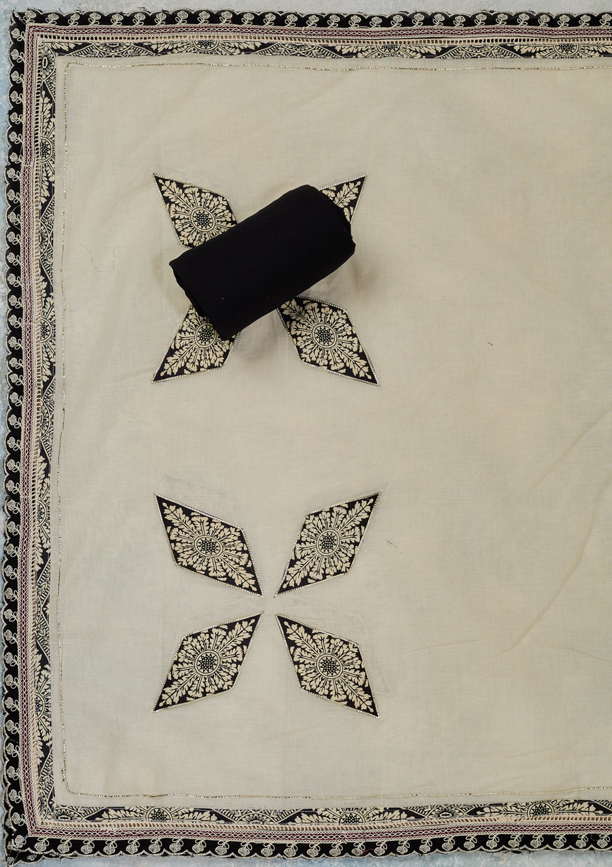 Cream Threadwork Cotton Unstitched Salwar Suit