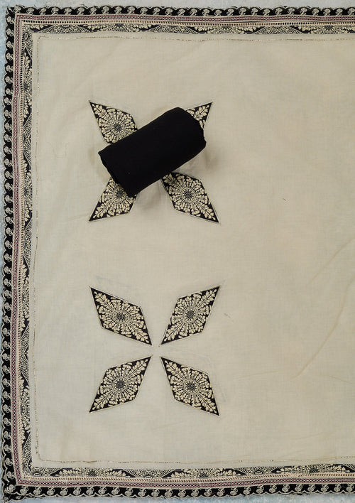 Cream Threadwork Cotton Unstitched Salwar Suit
