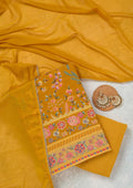Mustard Threadwork Georgette Unstitched Salwar Suit