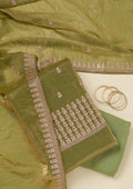 Pista Green Gotapatti Semi Crepe Unstitched Salwar Suit