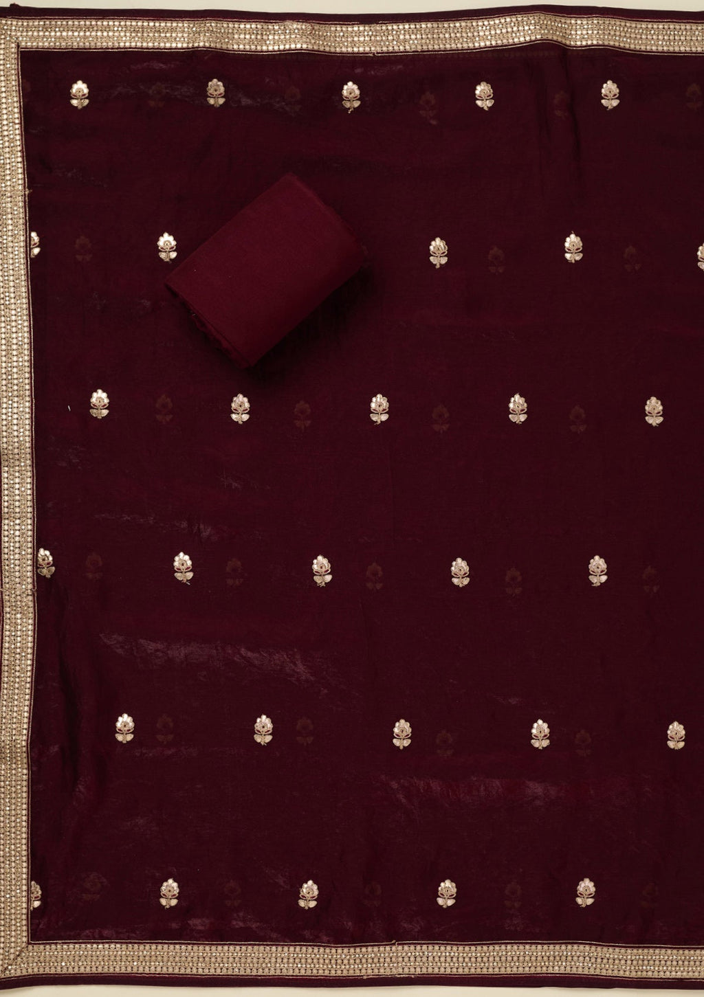Dark Maroon Gotapatti Organza Unstitched Salwar Suit