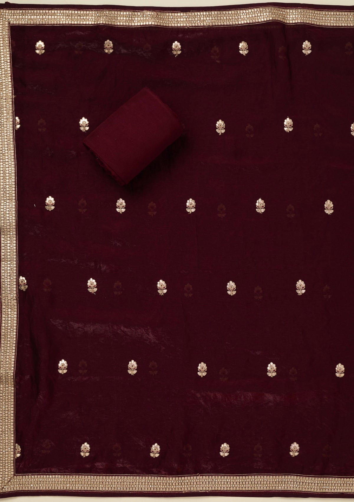 Dark Maroon Gotapatti Organza Unstitched Salwar Suit