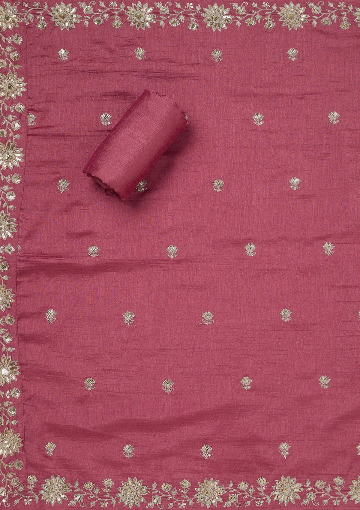 Onion Pink Zariwork (Silver) Soft Raw Silk Unstitched Salwar Suit