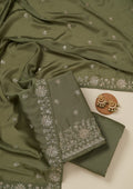 Pista Green Zariwork (Silver) Soft Raw Silk Unstitched Salwar Suit