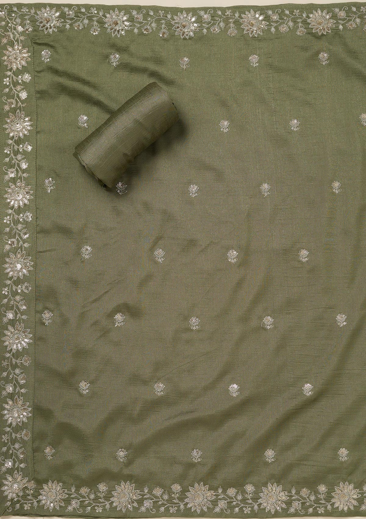 Pista Green Zariwork (Silver) Soft Raw Silk Unstitched Salwar Suit