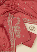 Rust Zariwork (Gold) Soft Raw Silk Unstitched Salwar Suit