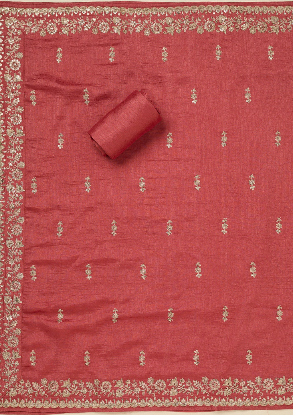 Rust Zariwork (Gold) Soft Raw Silk Unstitched Salwar Suit