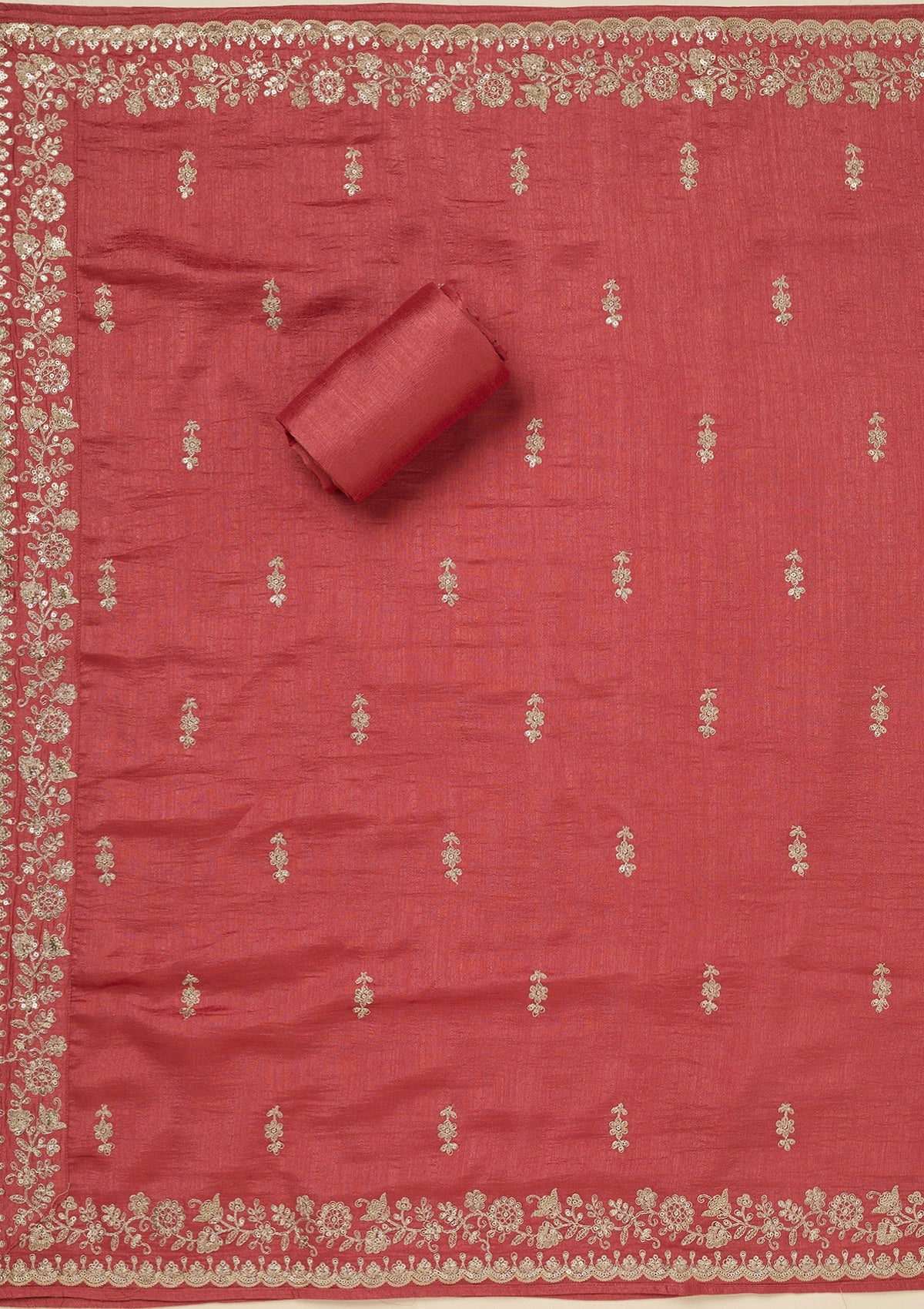 Rust Zariwork (Gold) Soft Raw Silk Unstitched Salwar Suit