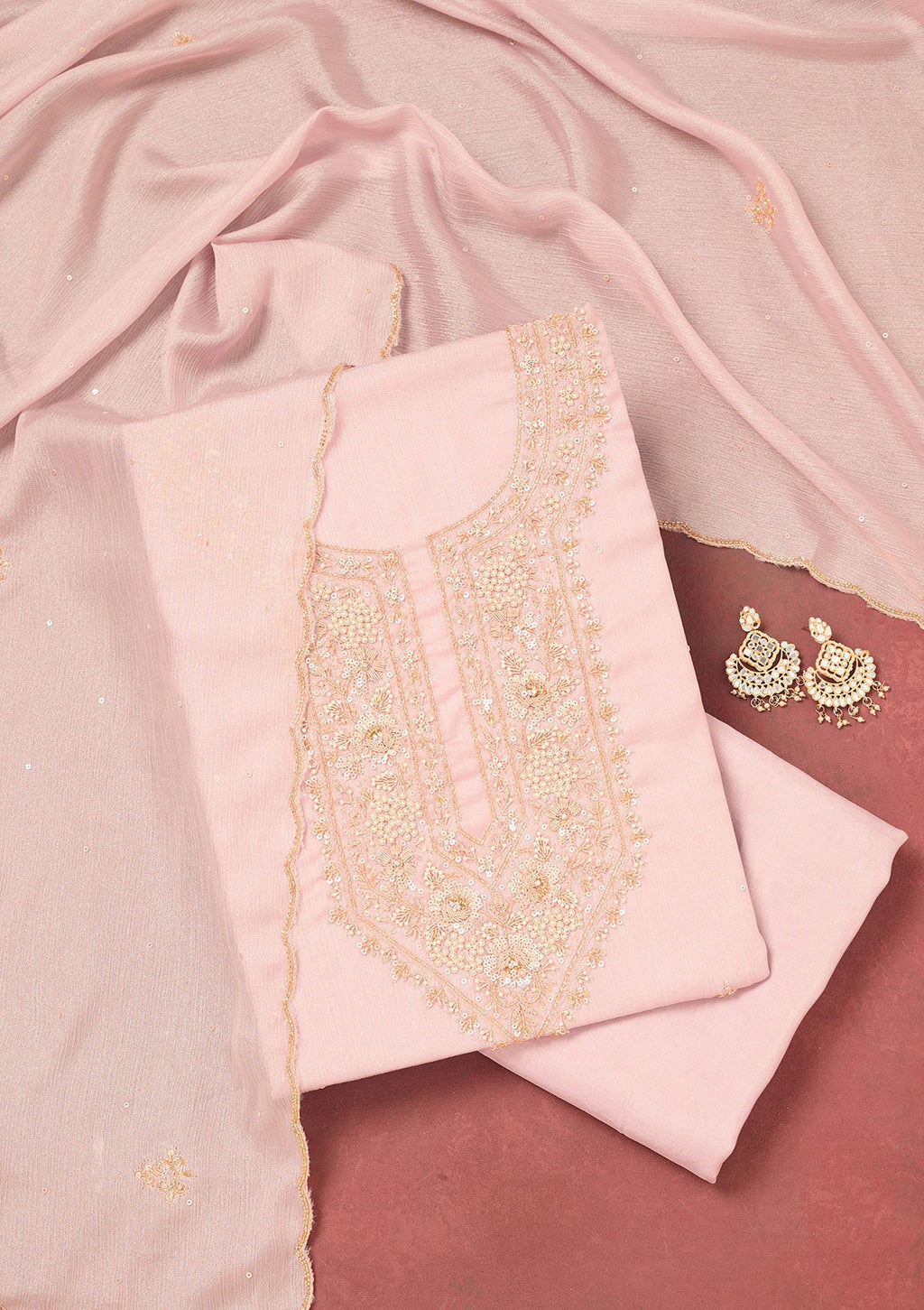 Lavender Cutdana Semi Crepe Unstitched Salwar Suit