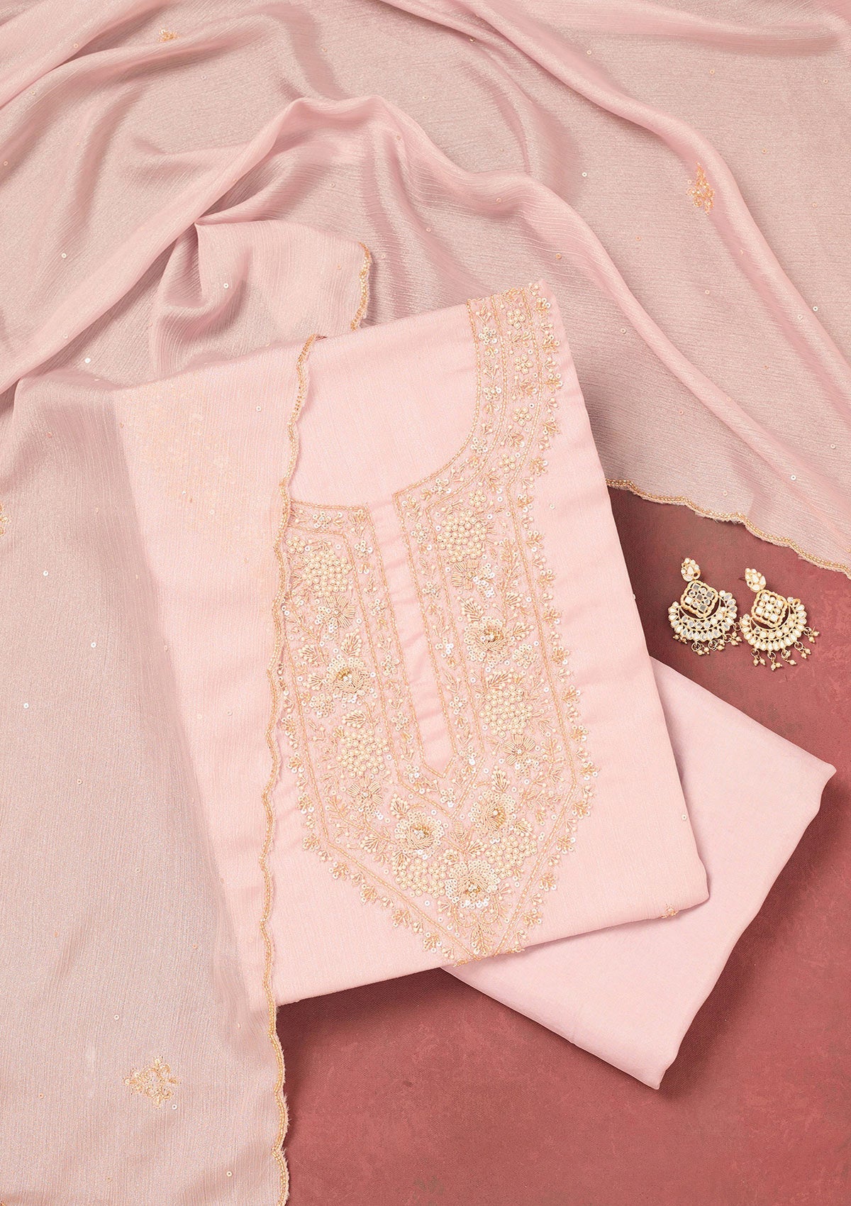 Lavender Cutdana Semi Crepe Unstitched Salwar Suit
