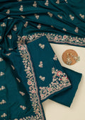 Peacock Blue Zariwork (Gold) Soft Raw Silk Unstitched Salwar Suit