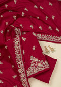 Rani Pink Zariwork (Gold) Soft Raw Silk Unstitched Salwar Suit