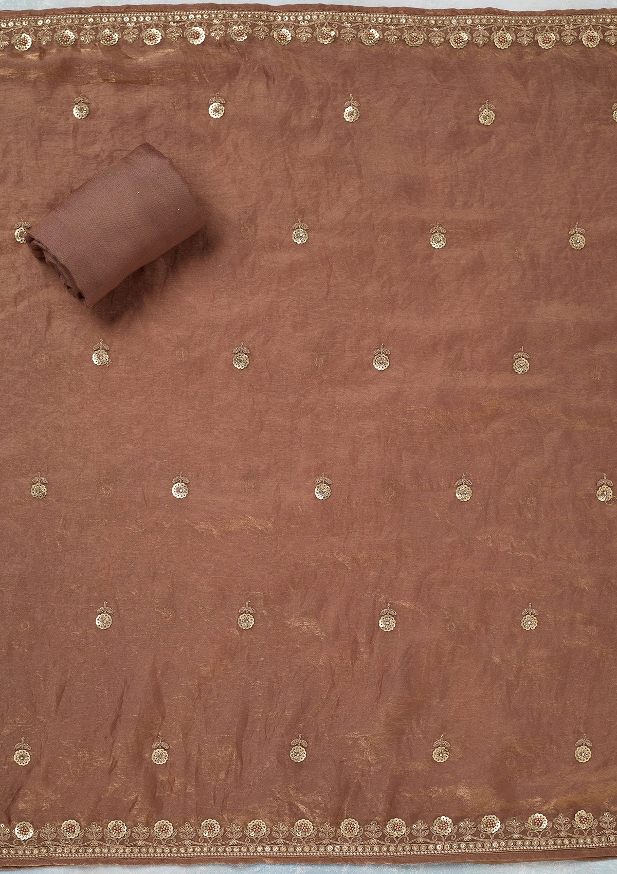 Beige Cording Organza Unstitched Salwar Suit