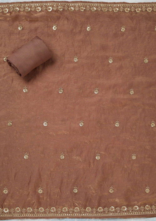 Beige Cording Organza Unstitched Salwar Suit