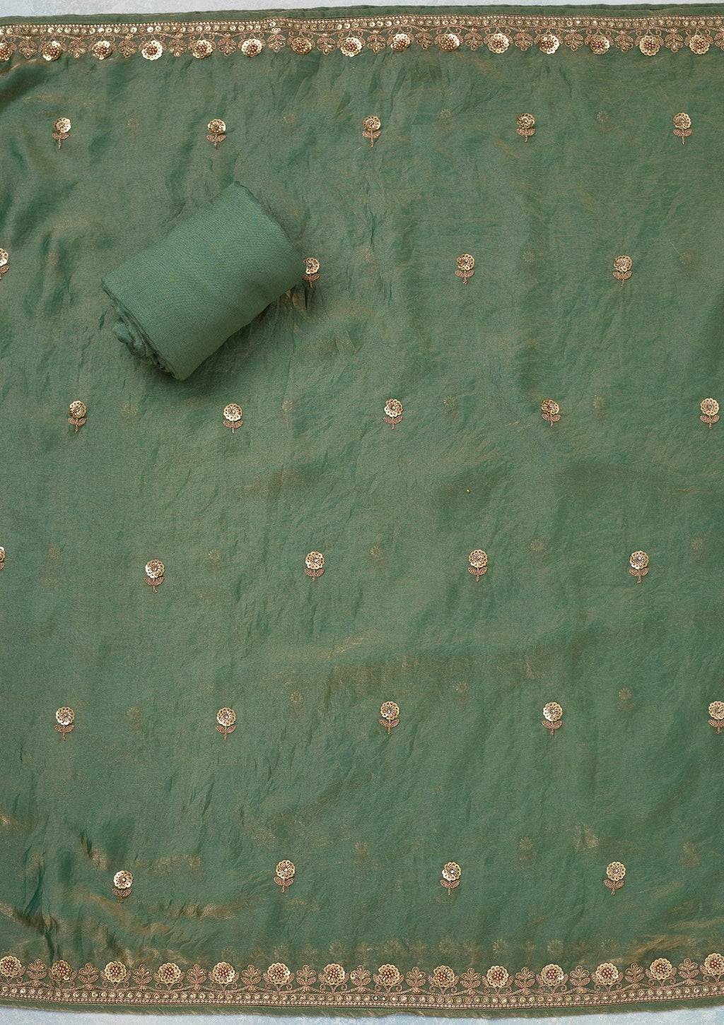 Mehandi Green Cording Organza Unstitched Salwar Suit