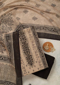 Beige Threadwork Chanderi Unstitched Salwar Suit