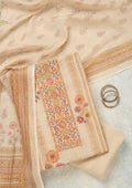 Cream Threadwork Linen Unstitched Salwar Suit