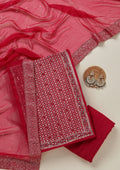 Rani Pink Zariwork (Gold) Georgette Unstitched Salwar Suit