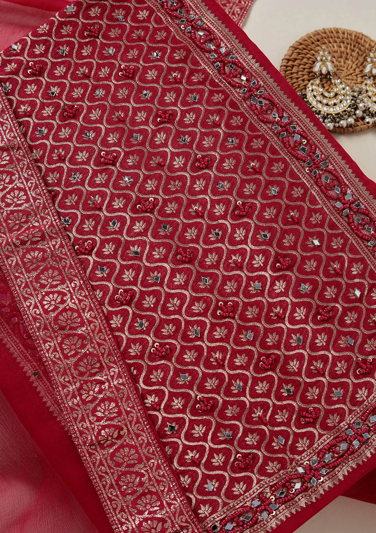 Rani Pink Zariwork (Gold) Georgette Unstitched Salwar Suit