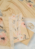 Cream Threadwork Crepe Unstitched Salwar Suit