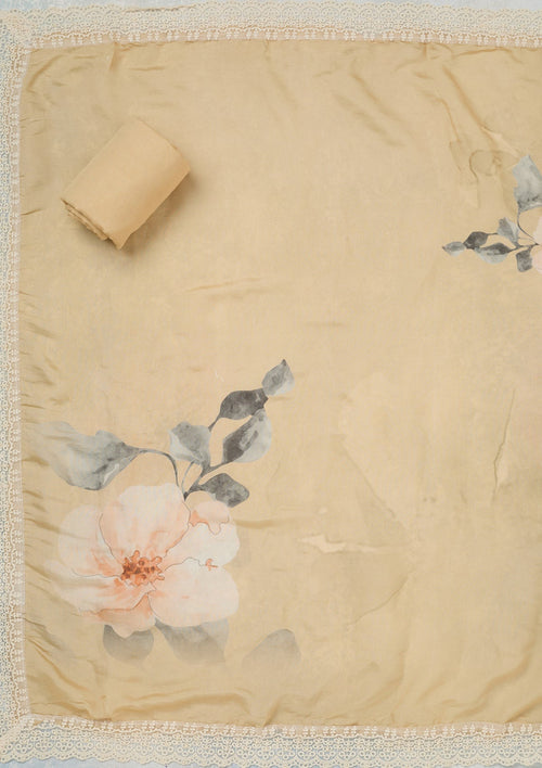 Cream Threadwork Crepe Unstitched Salwar Suit