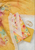 Yellow Threadwork Semi Crepe Unstitched Salwar Suit