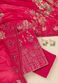 Rani Pink Stonework (Gold) Crepe Unstitched Salwar Suit