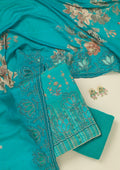 Turquoise Blue Stonework (Gold) Crepe Unstitched Salwar Suit
