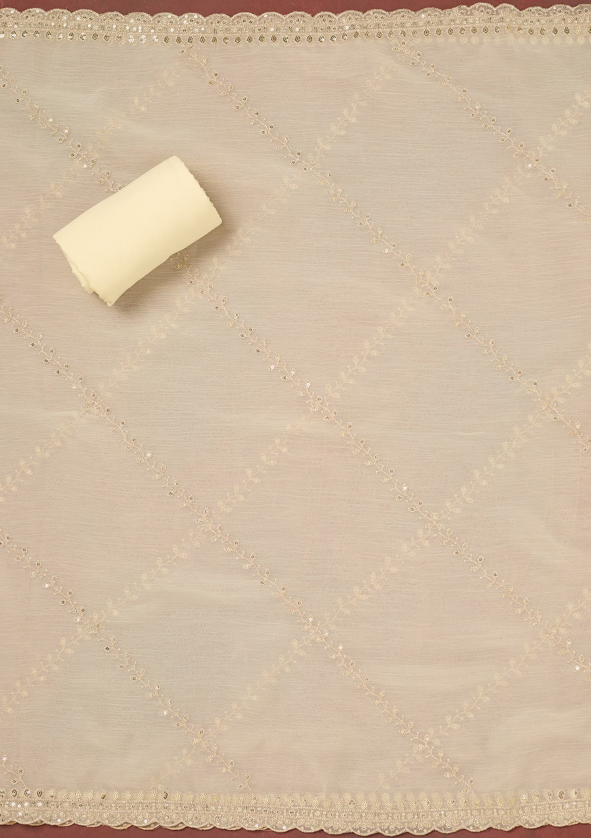 Cream Zariwork (Gold) Chinon Unstitched Salwar Suit