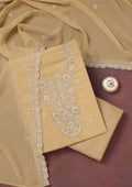 Beige Zariwork (Gold) Chinon Unstitched Salwar Suit